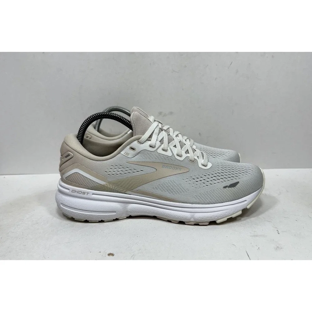 Brooks Ghost 15 Womens Size 8.5 Running Shoes White Oyster Indium 1203801B189
